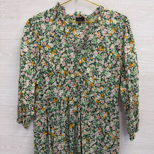 Who What Wear Green/ Multi Floral Print Long Sleeve Maxi Dress Extra Large