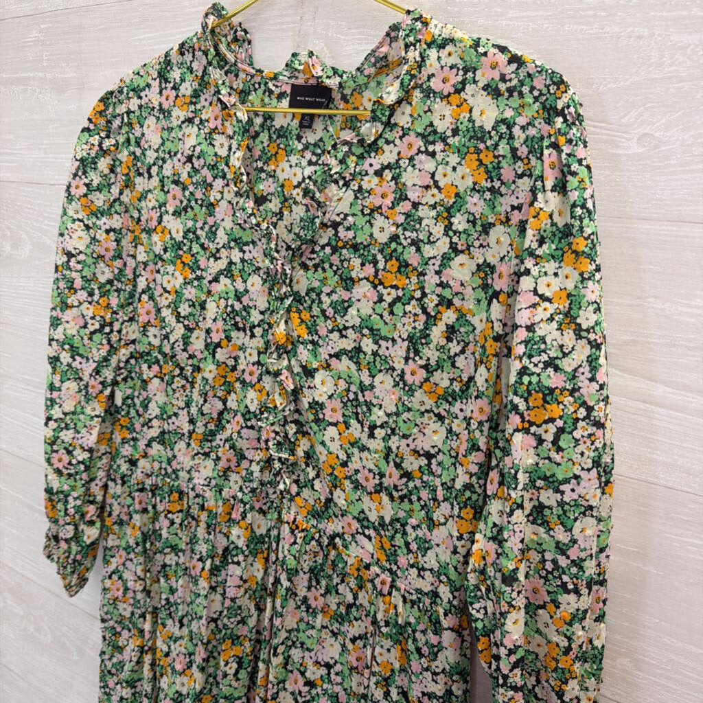 Who What Wear Green/ Multi Floral Print Long Sleeve Maxi Dress Extra Large