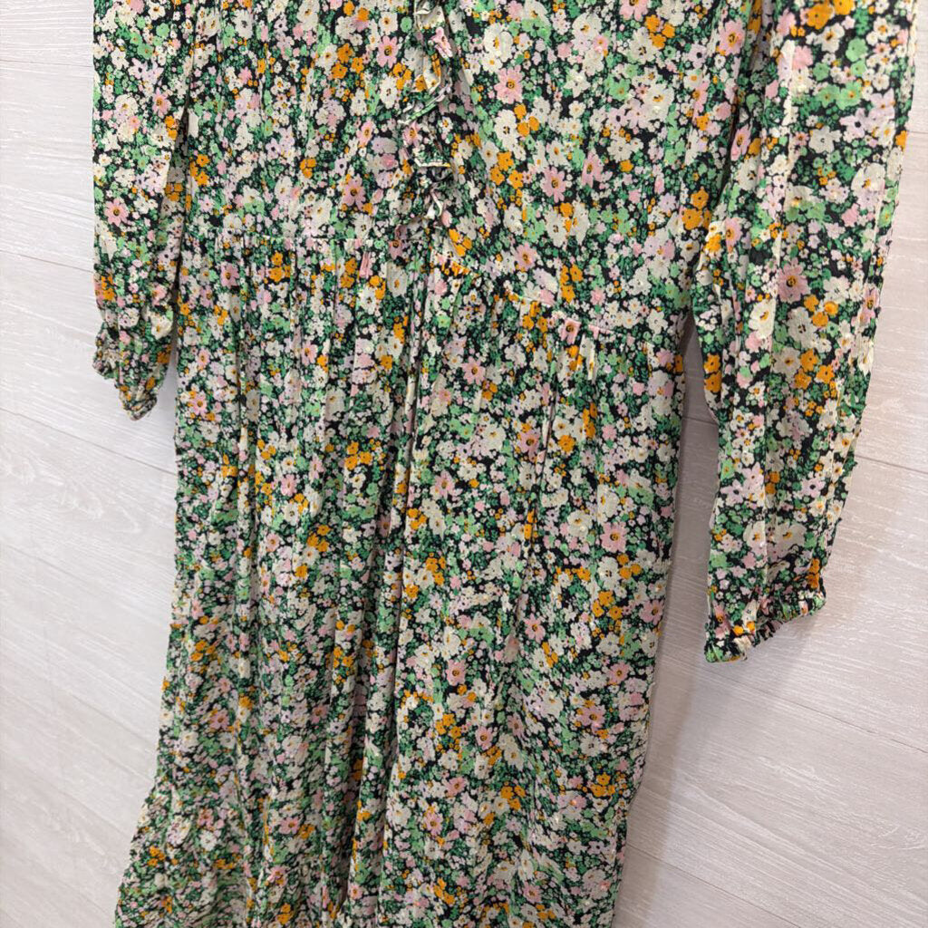 Who What Wear Green/ Multi Floral Print Long Sleeve Maxi Dress Extra Large
