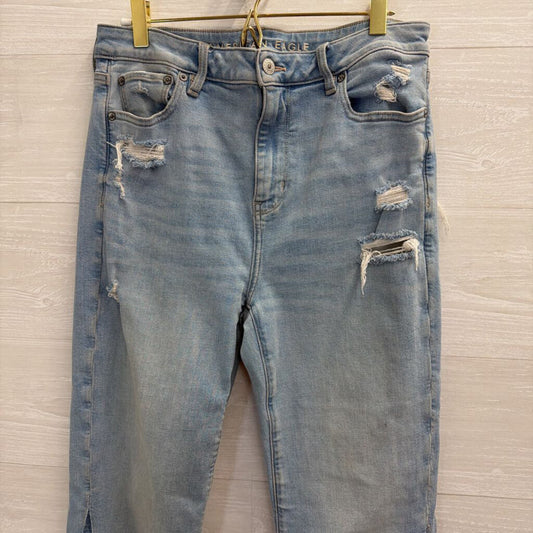 American Eagle Light Wash Patchwork Super High Rise Flare Jeans 8