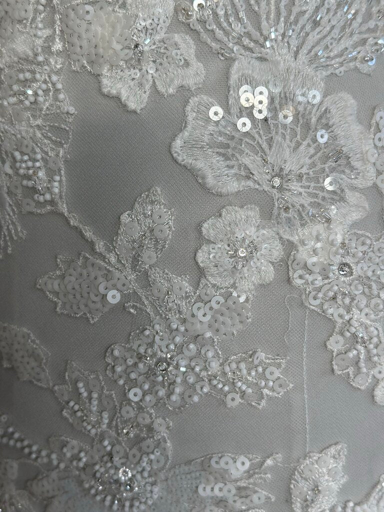 Oyster/ Ivory Beaded Lace V Neck Bridal Gown 14