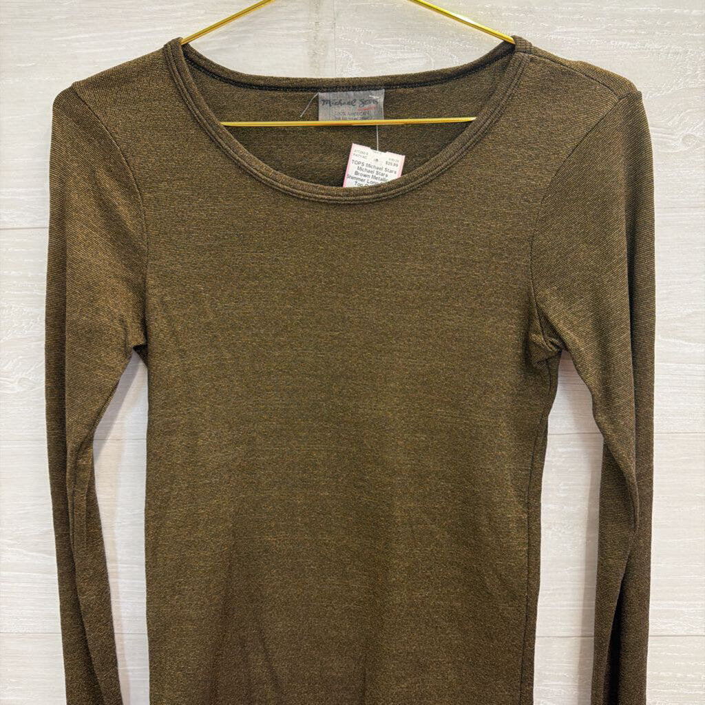 Michael Stars Brown Metallic Shimmer Long Sleeve Top One Size
