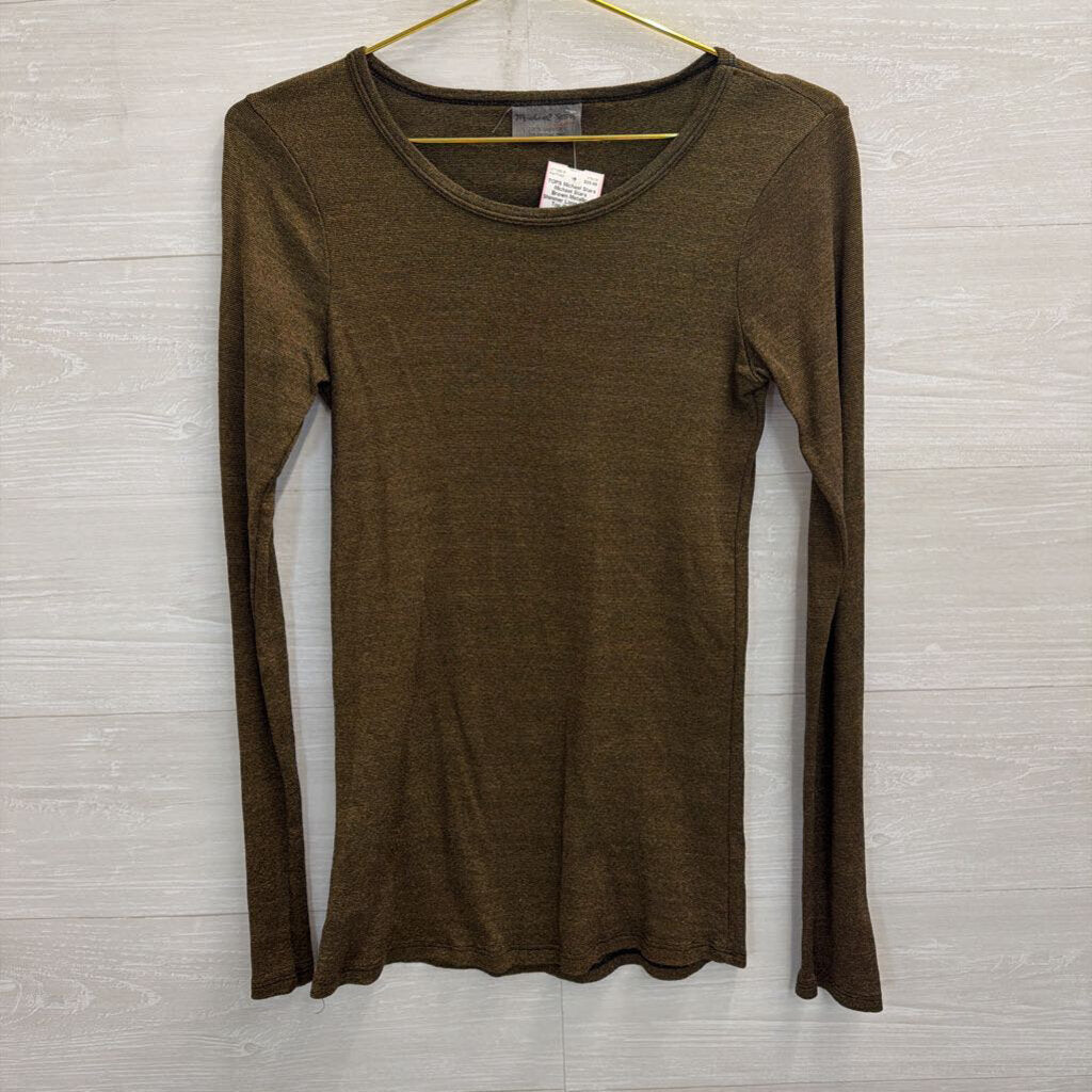 Michael Stars Brown Metallic Shimmer Long Sleeve Top One Size
