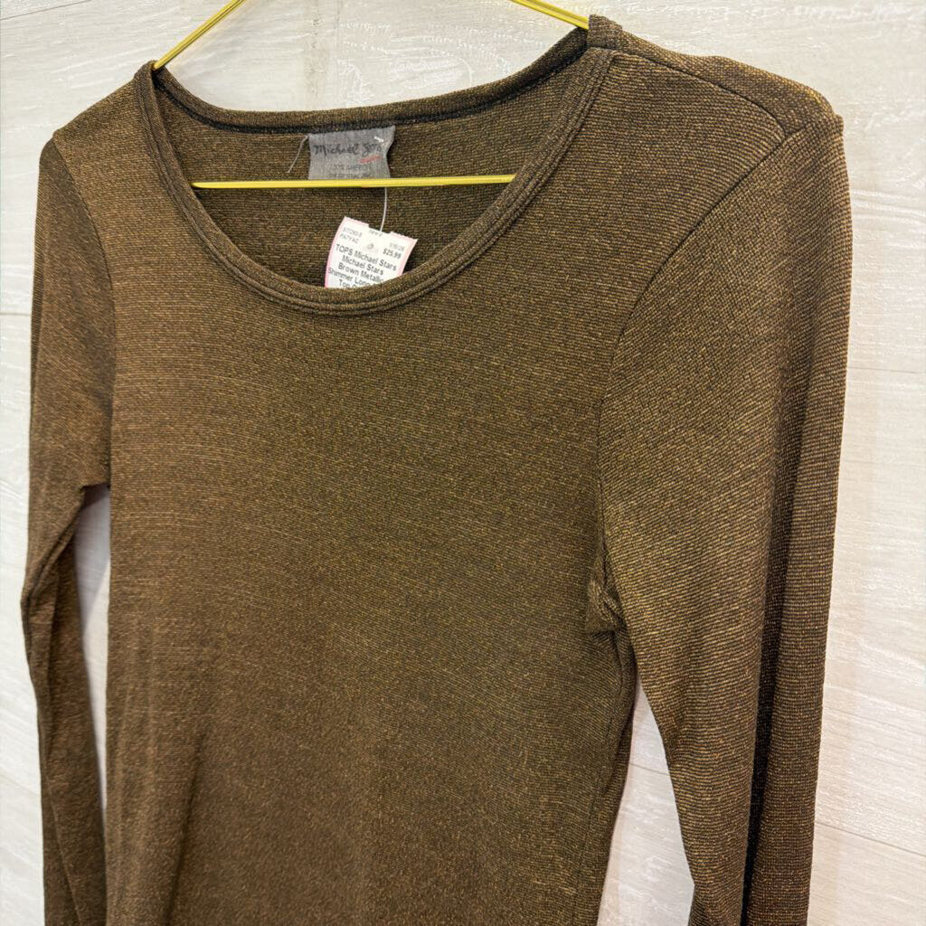 Michael Stars Brown Metallic Shimmer Long Sleeve Top One Size