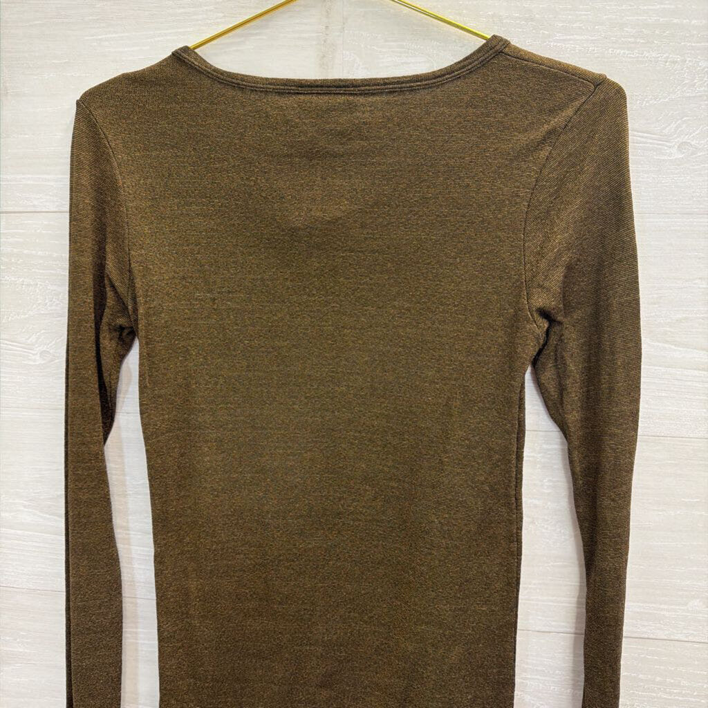 Michael Stars Brown Metallic Shimmer Long Sleeve Top One Size