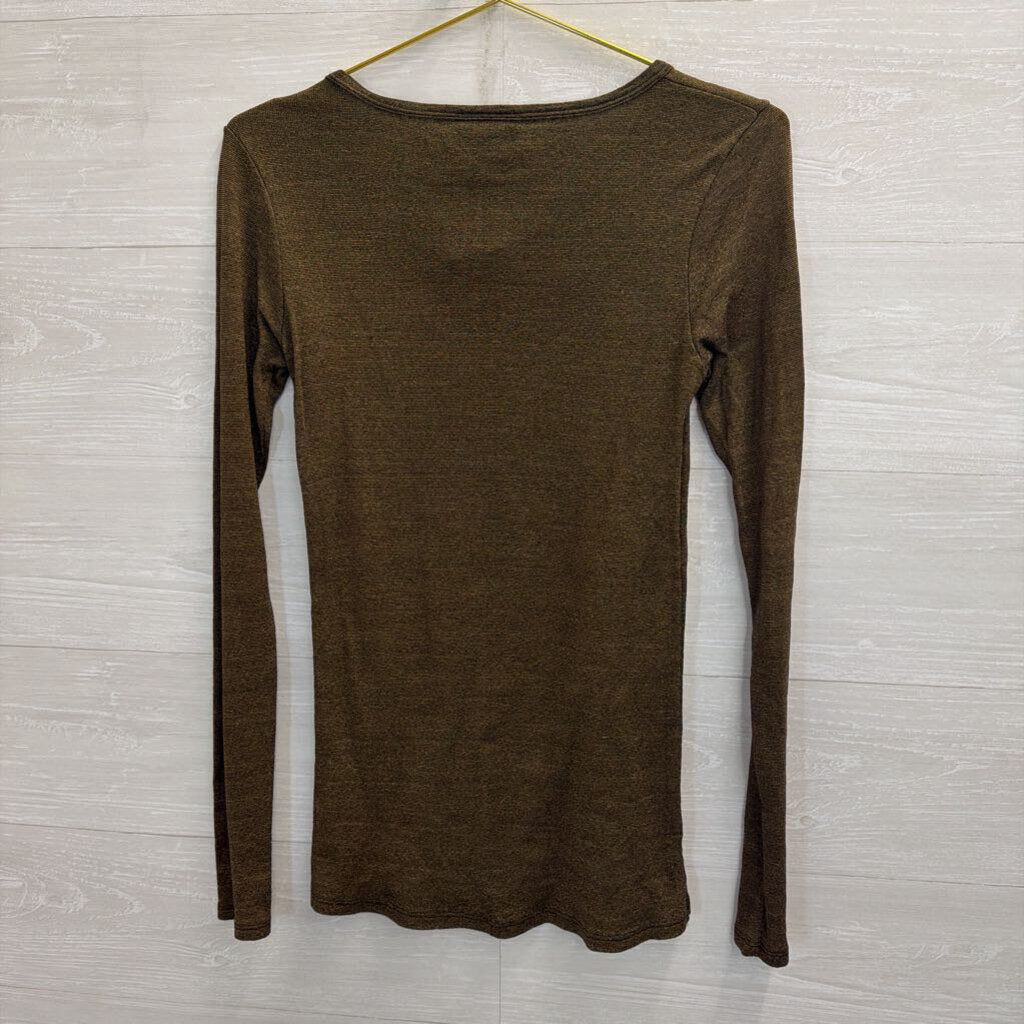 Michael Stars Brown Metallic Shimmer Long Sleeve Top One Size