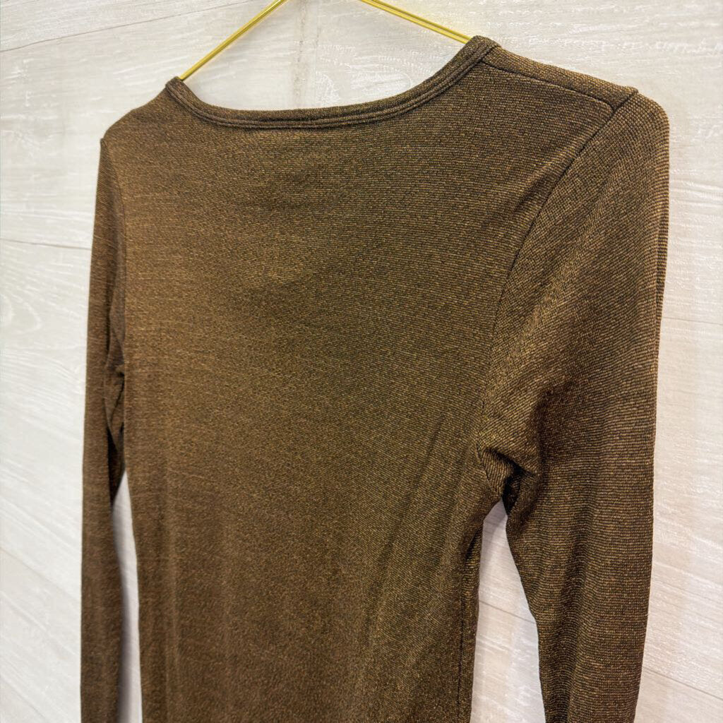 Michael Stars Brown Metallic Shimmer Long Sleeve Top One Size