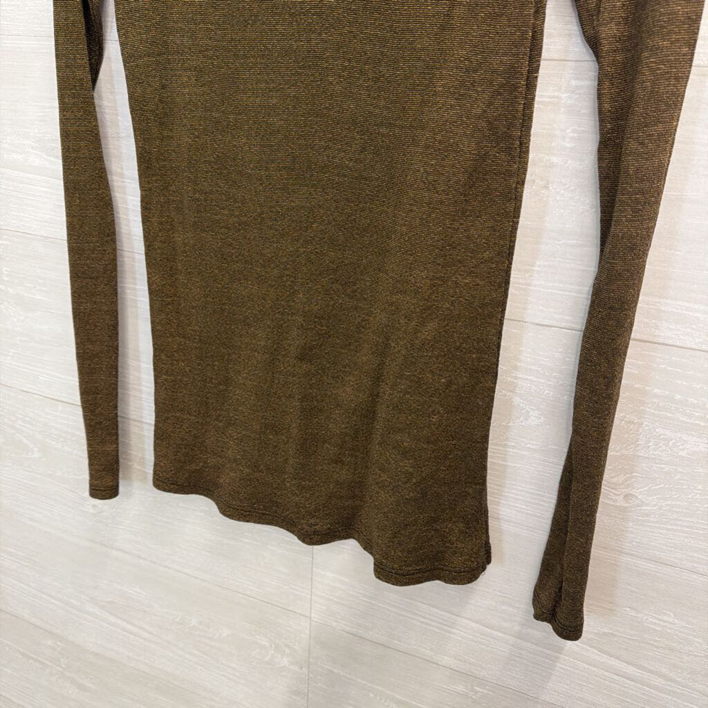 Michael Stars Brown Metallic Shimmer Long Sleeve Top One Size