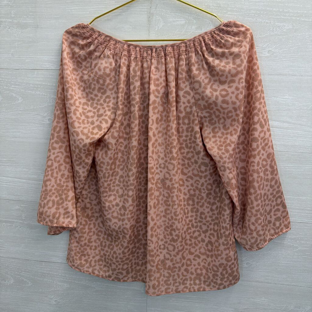 Loft Pink Leopard Print Button Front Long Sleeve Top Small