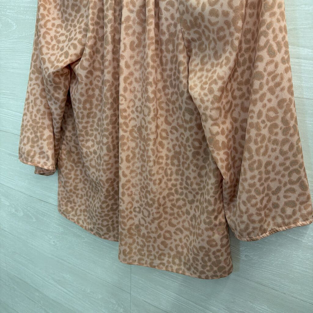 Loft Pink Leopard Print Button Front Long Sleeve Top Small