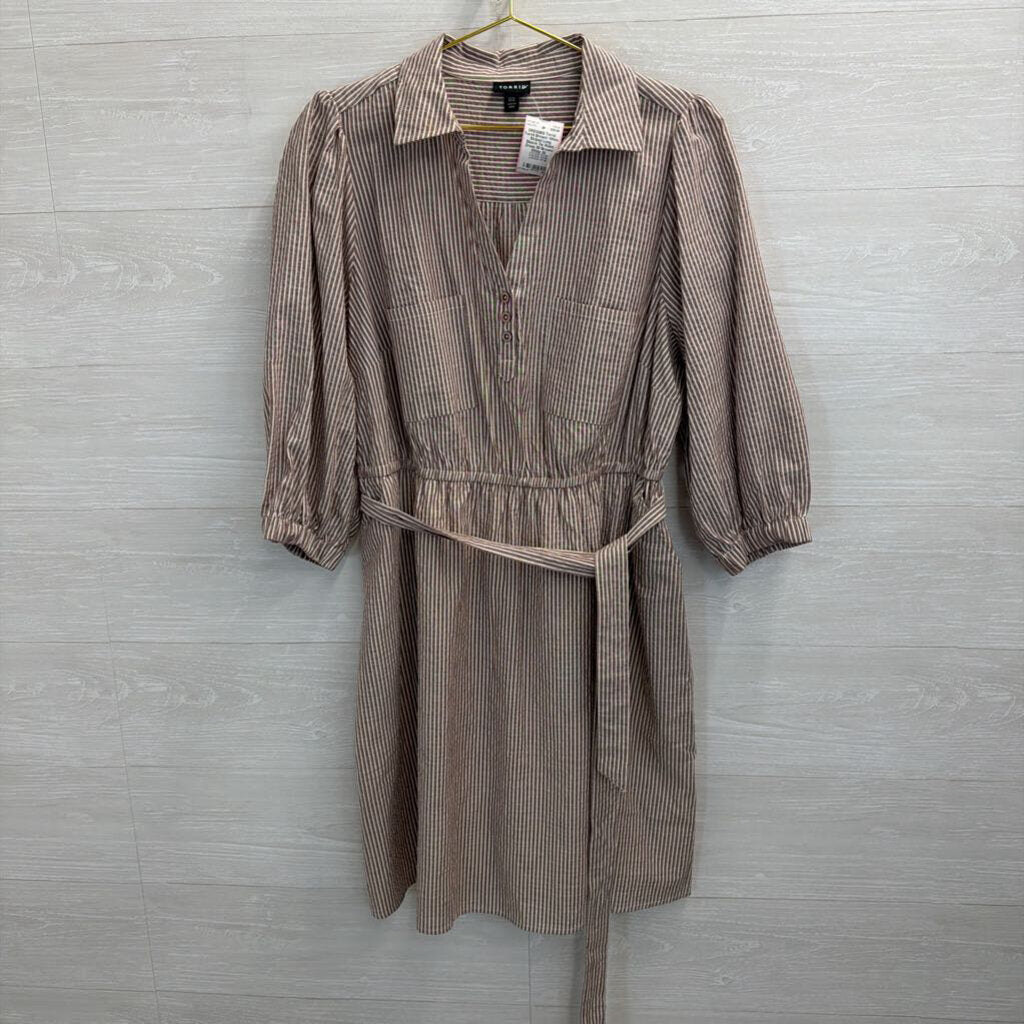 Torrid Brown/ White Striped Long Sleeve Tie Waist Dress 00