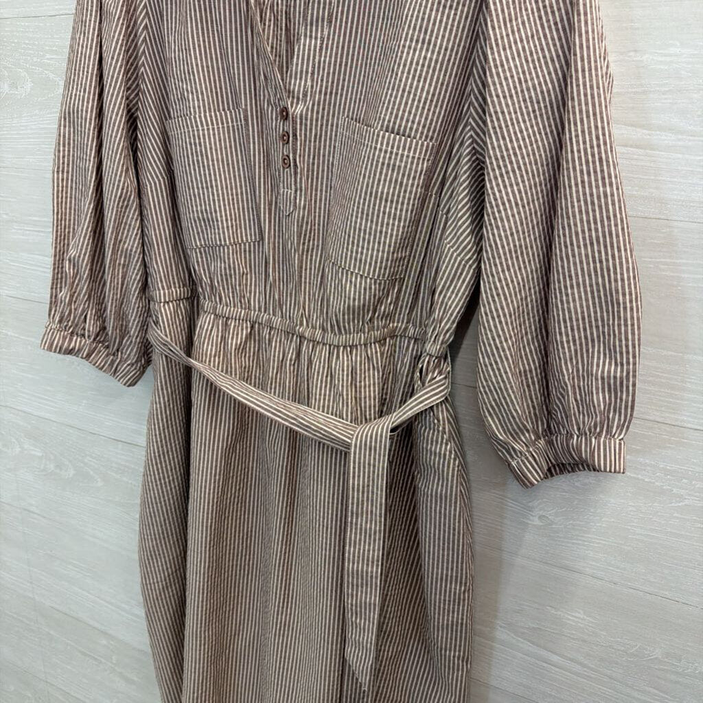 Torrid Brown/ White Striped Long Sleeve Tie Waist Dress 00