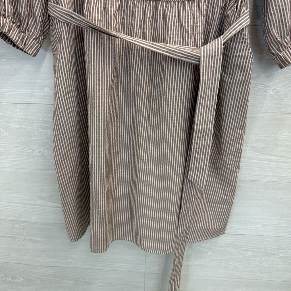 Torrid Brown/ White Striped Long Sleeve Tie Waist Dress 00