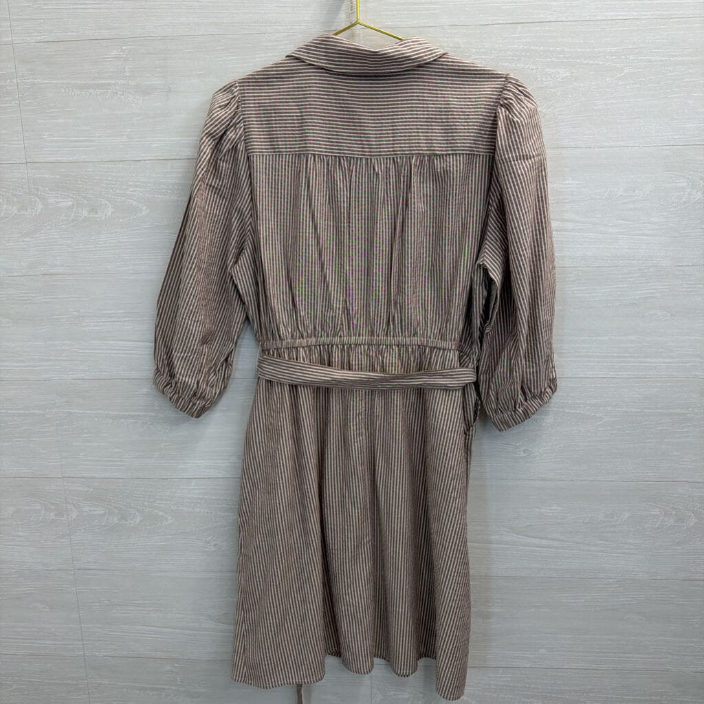 Torrid Brown/ White Striped Long Sleeve Tie Waist Dress 00