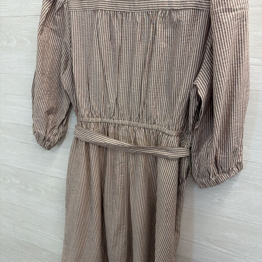 Torrid Brown/ White Striped Long Sleeve Tie Waist Dress 00