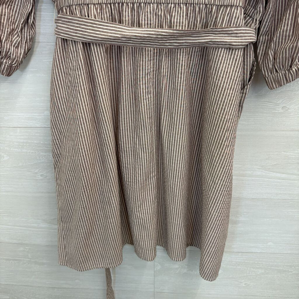 Torrid Brown/ White Striped Long Sleeve Tie Waist Dress 00