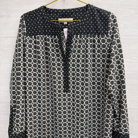 Loft Grey/ White Print Long Sleeve Shift Dress Small