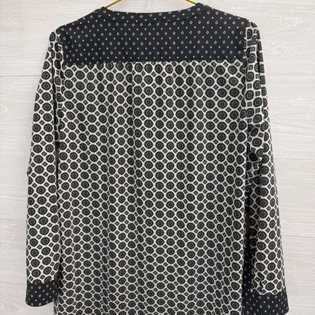 Loft Grey/ White Print Long Sleeve Shift Dress Small