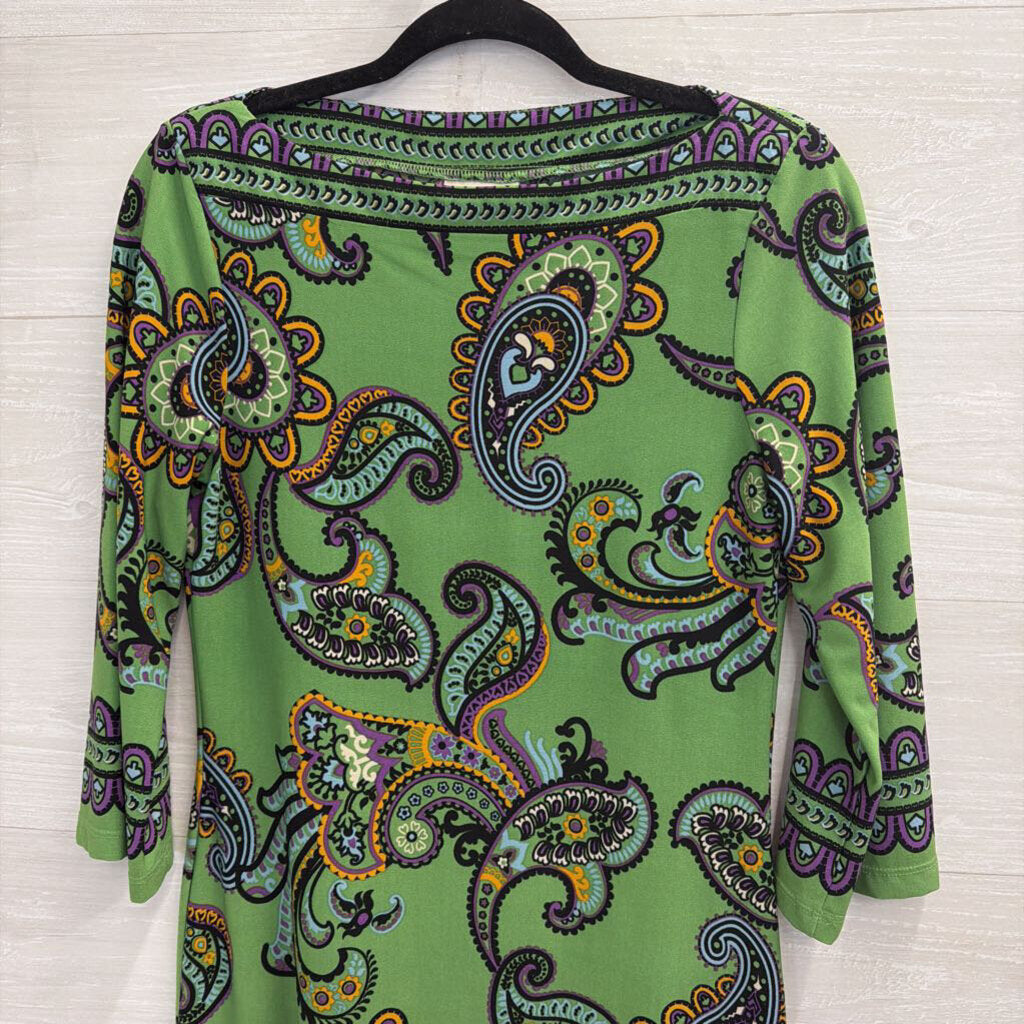 Beige by Eci Green/ Black Paisley Print Long Sleeve Dress 4
