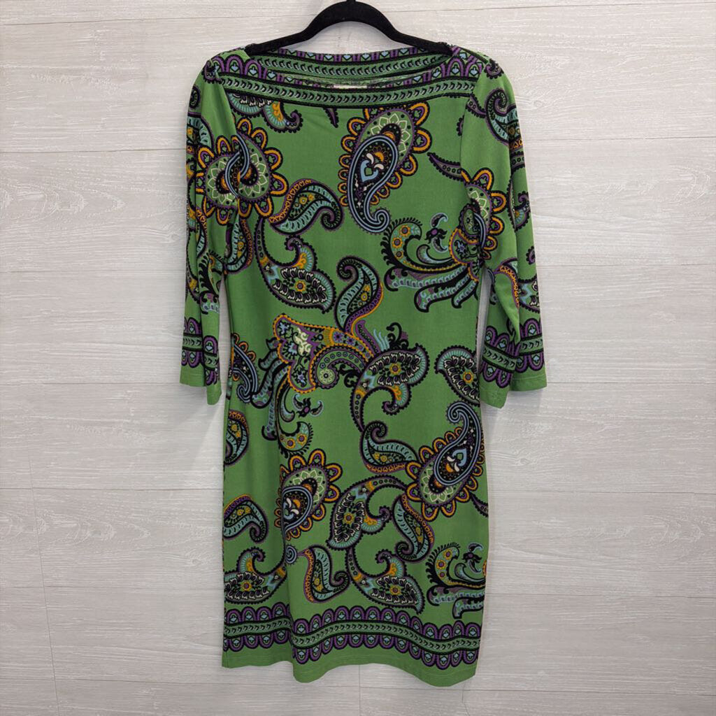 Beige by Eci Green/ Black Paisley Print Long Sleeve Dress 4