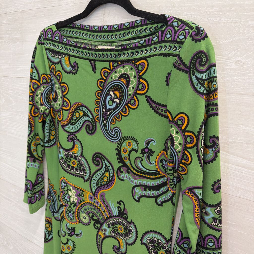 Beige by Eci Green/ Black Paisley Print Long Sleeve Dress 4