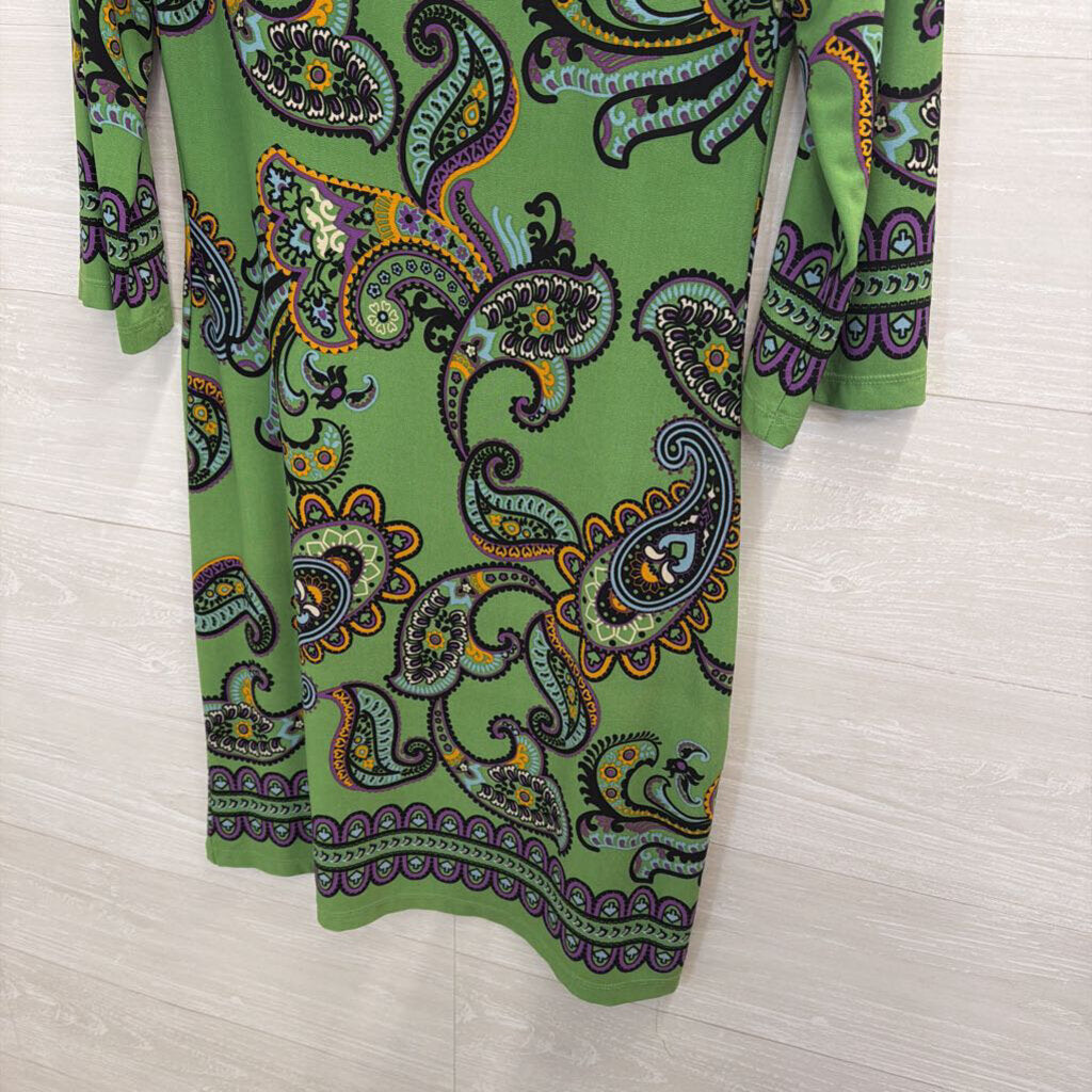 Beige by Eci Green/ Black Paisley Print Long Sleeve Dress 4