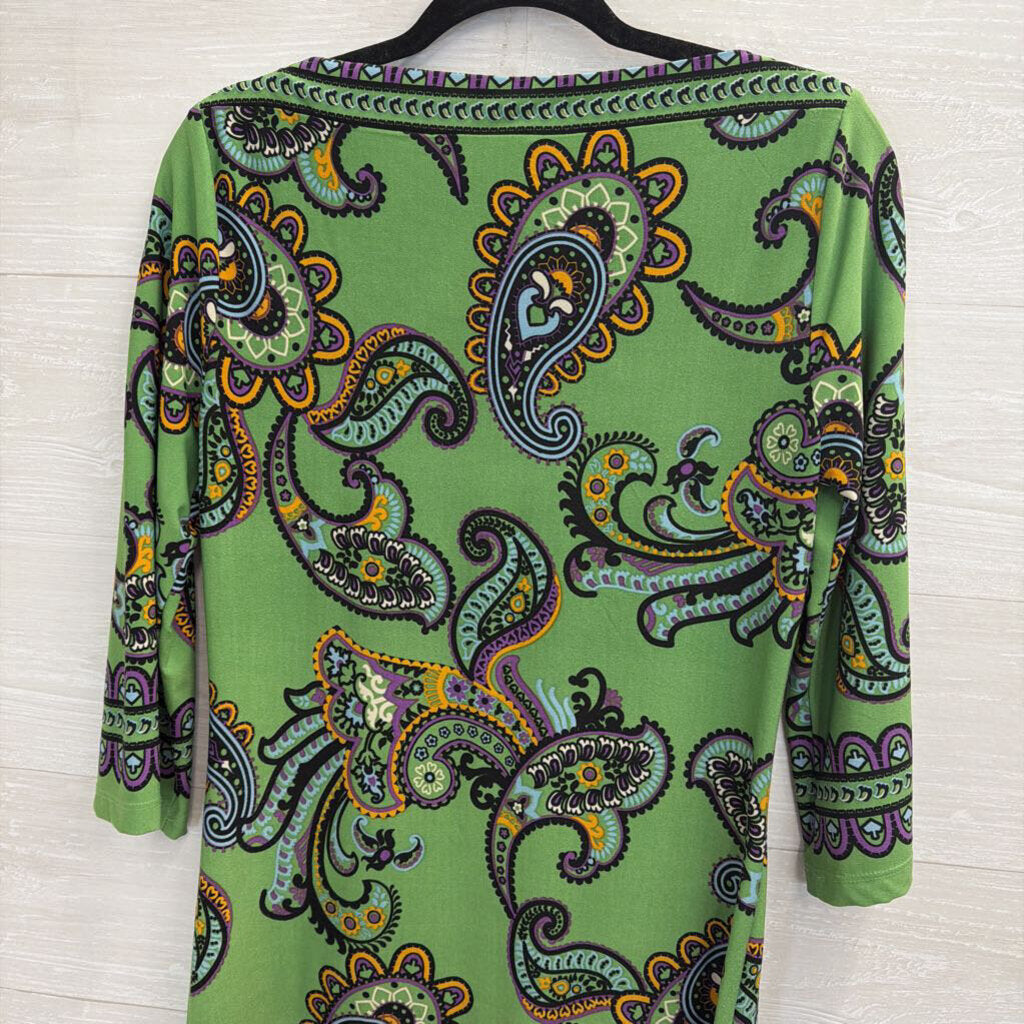 Beige by Eci Green/ Black Paisley Print Long Sleeve Dress 4