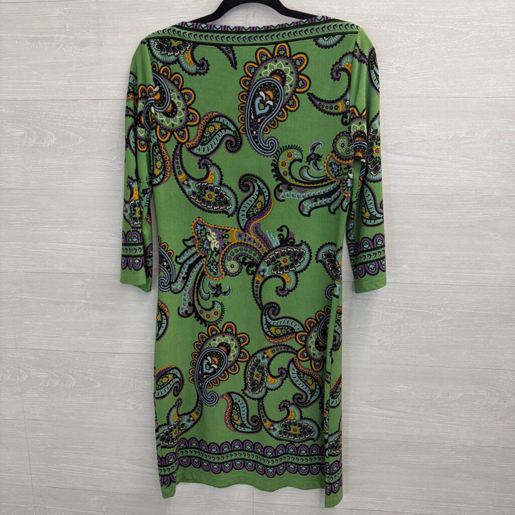Beige by Eci Green/ Black Paisley Print Long Sleeve Dress 4