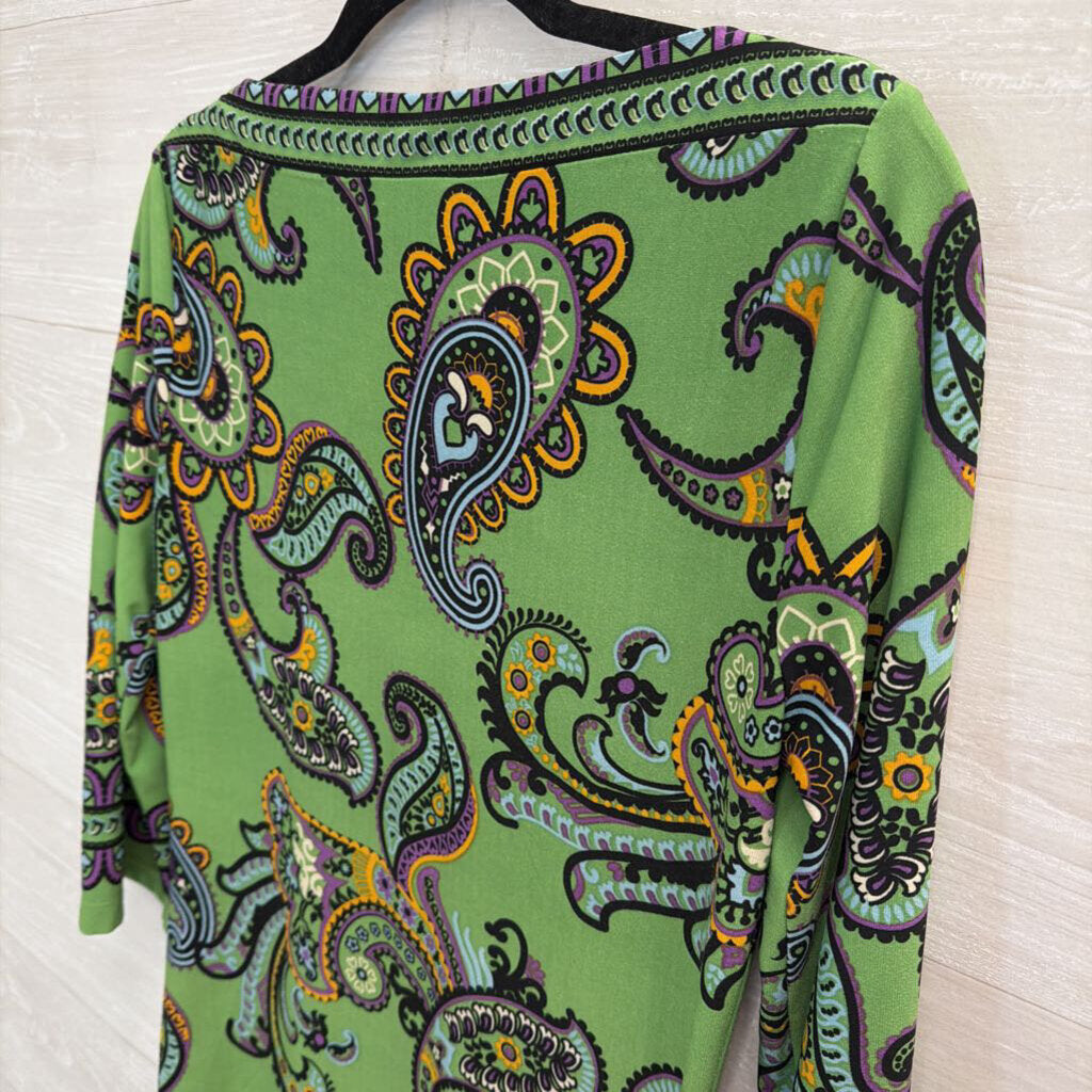Beige by Eci Green/ Black Paisley Print Long Sleeve Dress 4