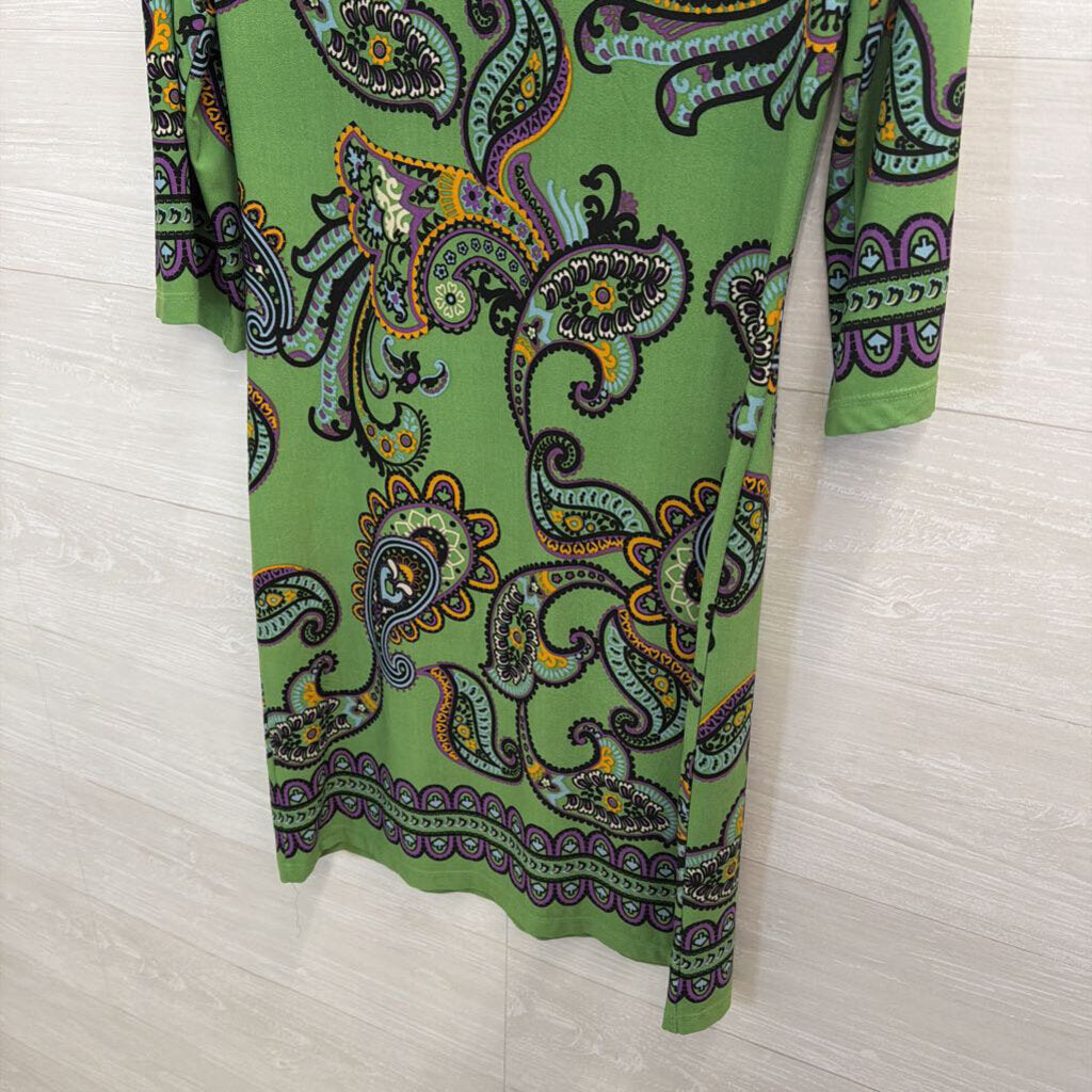 Beige by Eci Green/ Black Paisley Print Long Sleeve Dress 4