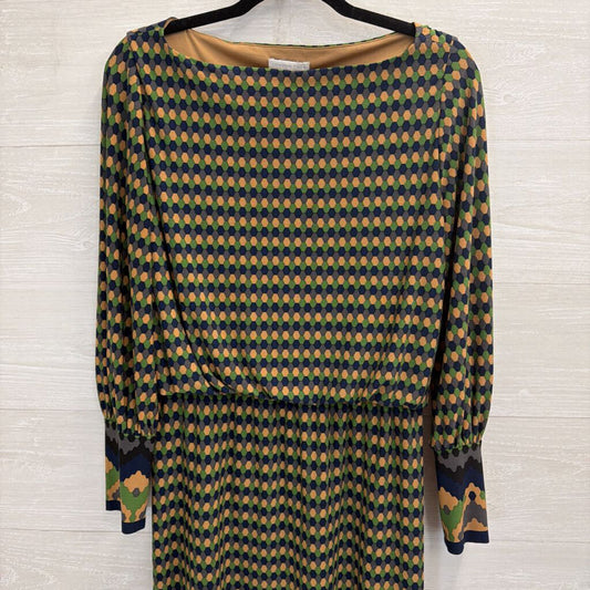 London Times Brown/ Blue/ Green Print Long Sleeve Dress 8