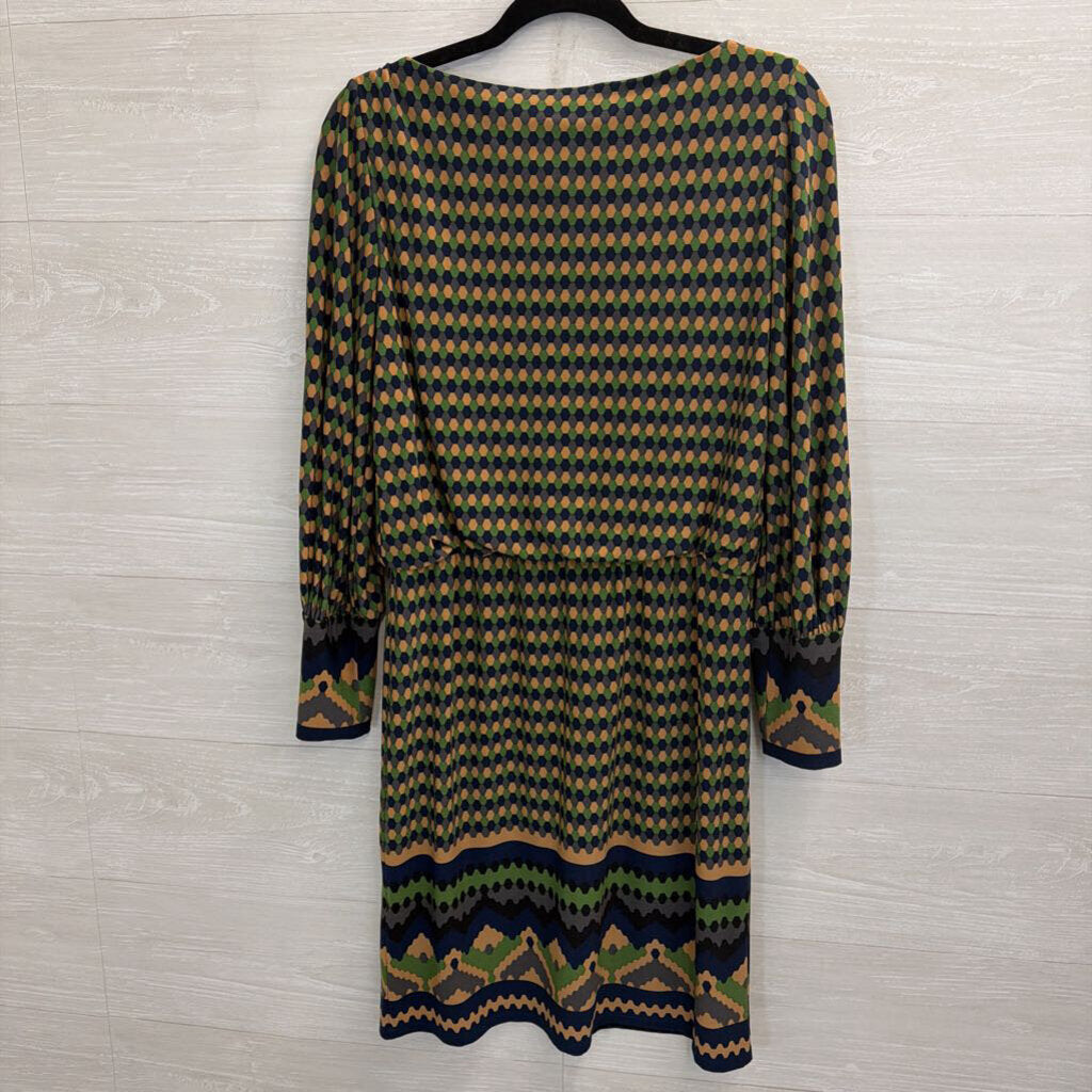 London Times Brown/ Blue/ Green Print Long Sleeve Dress 8