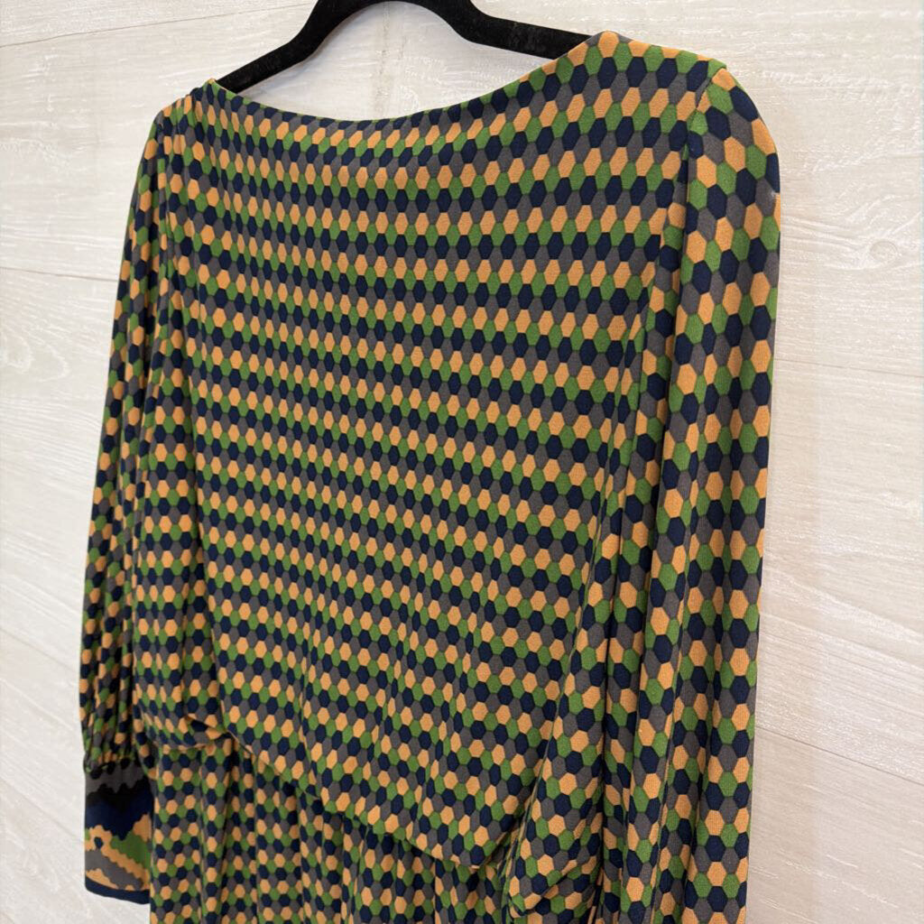 London Times Brown/ Blue/ Green Print Long Sleeve Dress 8