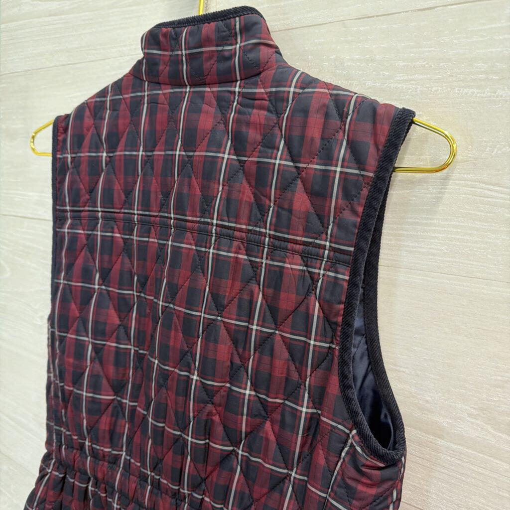 Talbots Burgundy/ Navy Plaid Print Quilted Zip Up Vest Extra Small