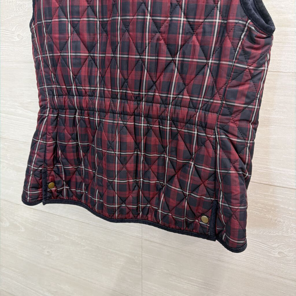 Talbots Burgundy/ Navy Plaid Print Quilted Zip Up Vest Extra Small