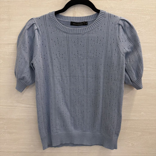 Merokeety Blue Knit Short Puff Sleeve Sweater Top Small