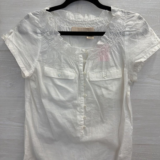 DKNY Jeans White Textured Short Sleeve Top Medium