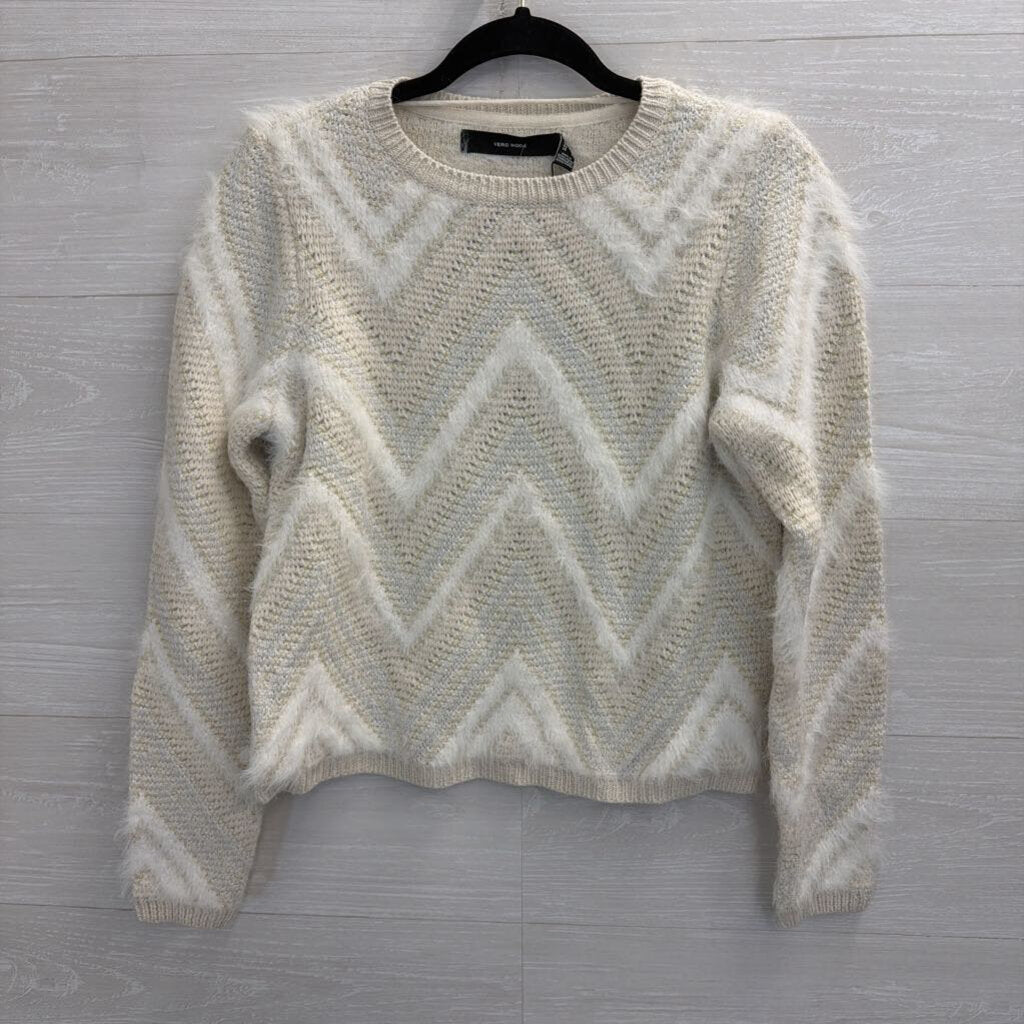 Vero Moda White/ Metallic Gold/ Silver Thread Cropped Sweater Small