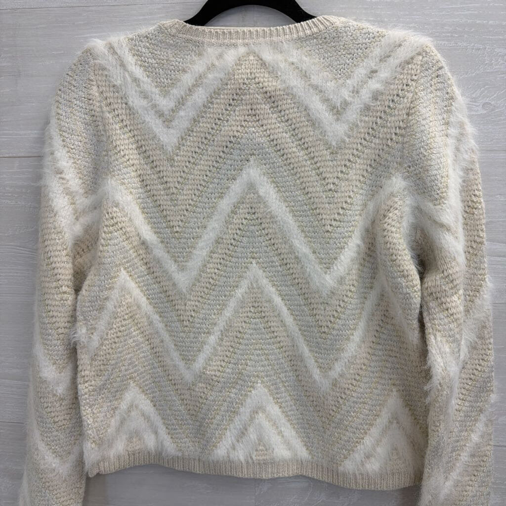 Vero Moda White/ Metallic Gold/ Silver Thread Cropped Sweater Small