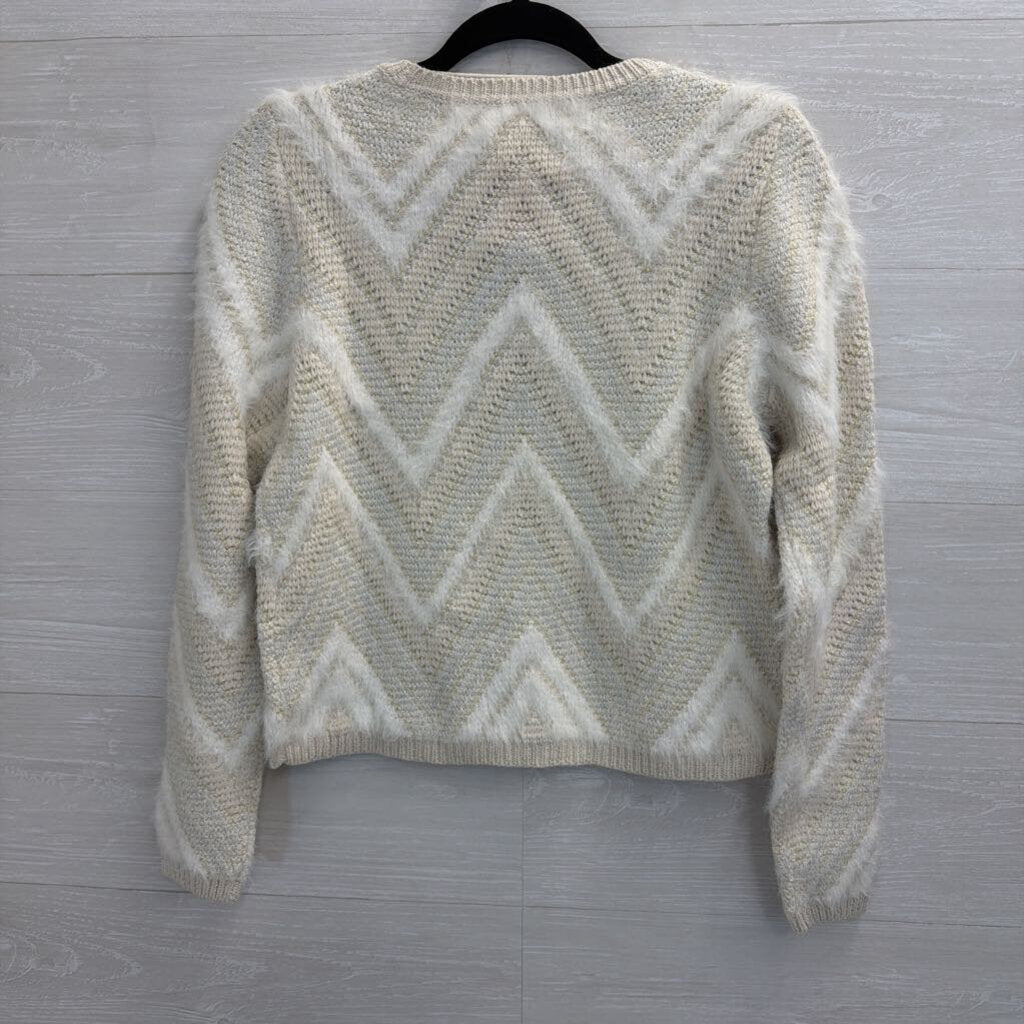 Vero Moda White/ Metallic Gold/ Silver Thread Cropped Sweater Small