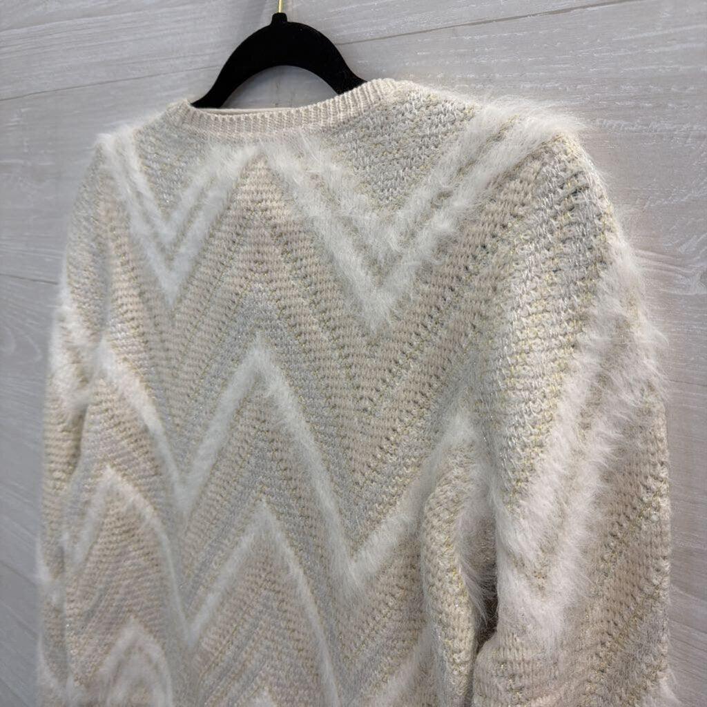 Vero Moda White/ Metallic Gold/ Silver Thread Cropped Sweater Small
