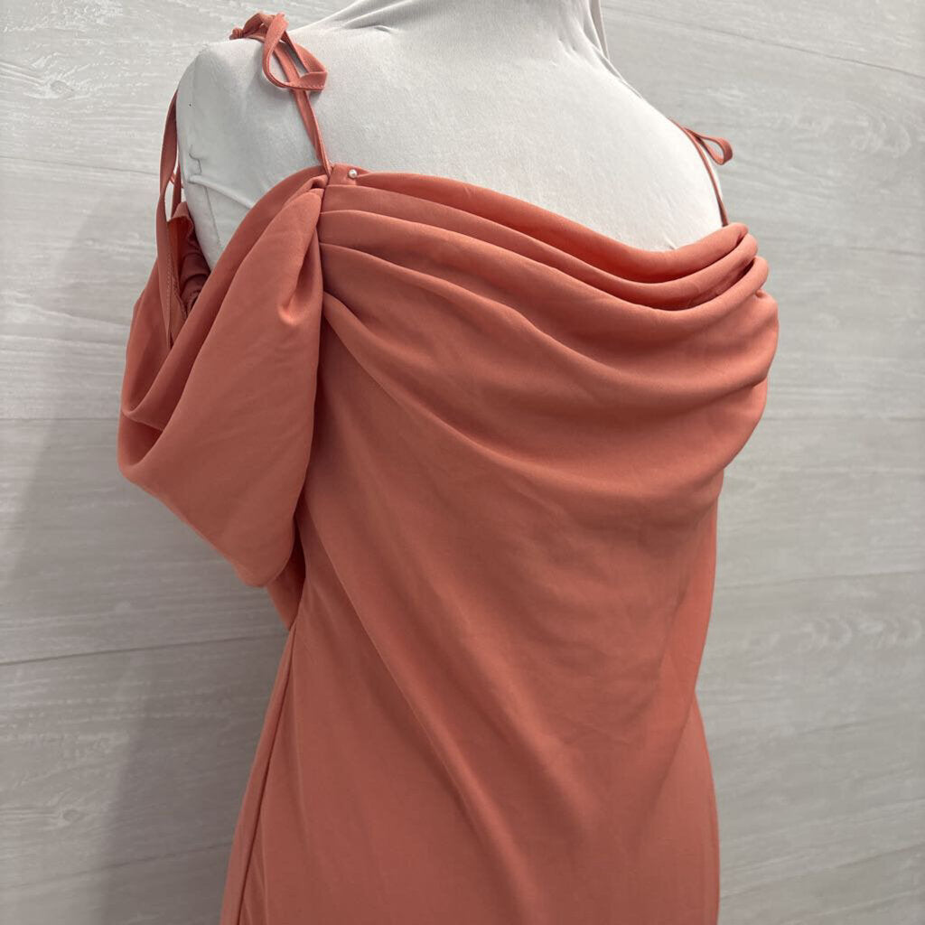 Asos Salmon Off Shoulder Cowl Neck Long Formal Dress 10