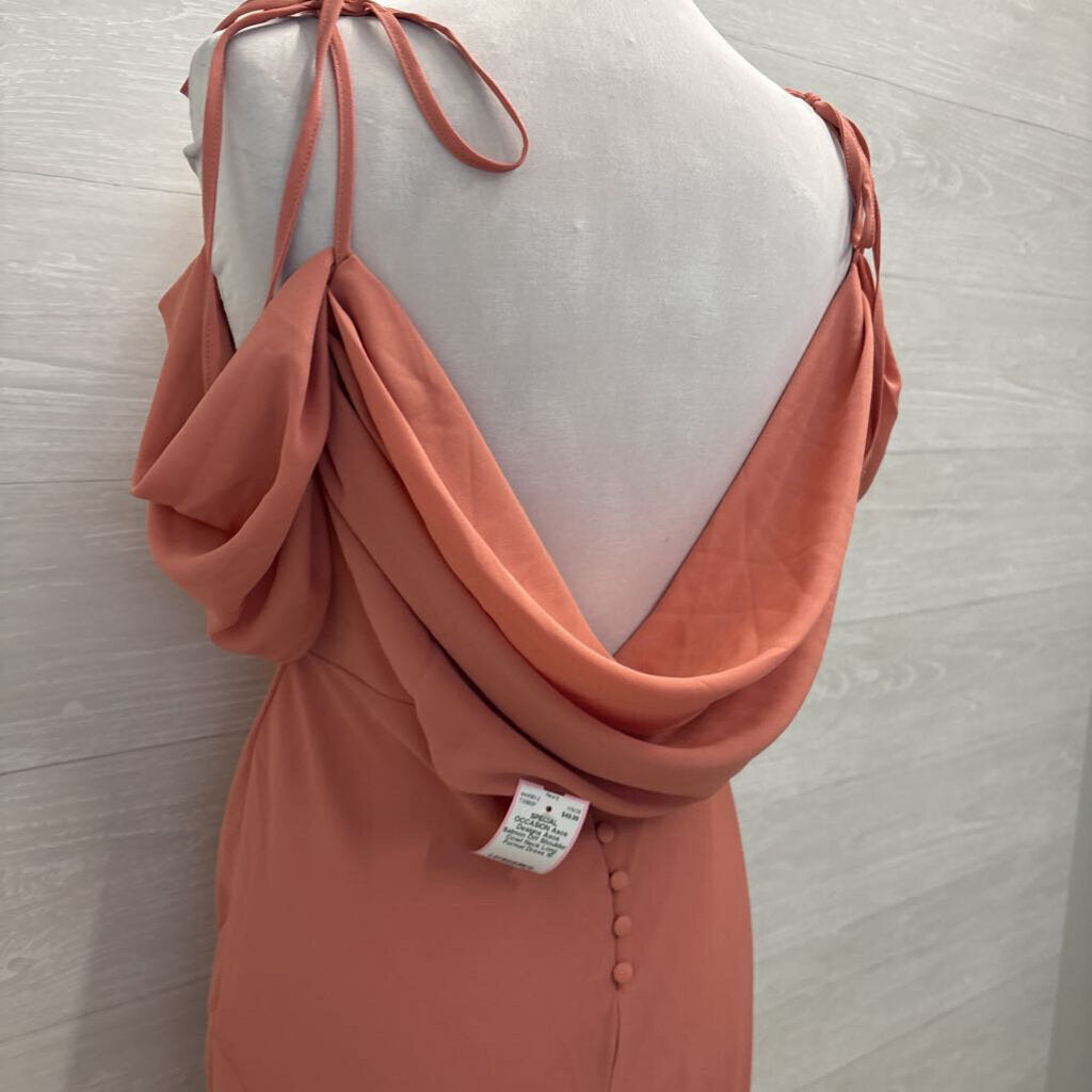 Asos Salmon Off Shoulder Cowl Neck Long Formal Dress 10