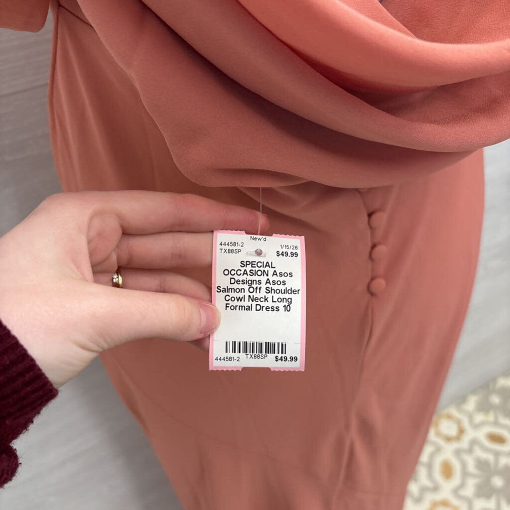 Asos Salmon Off Shoulder Cowl Neck Long Formal Dress 10