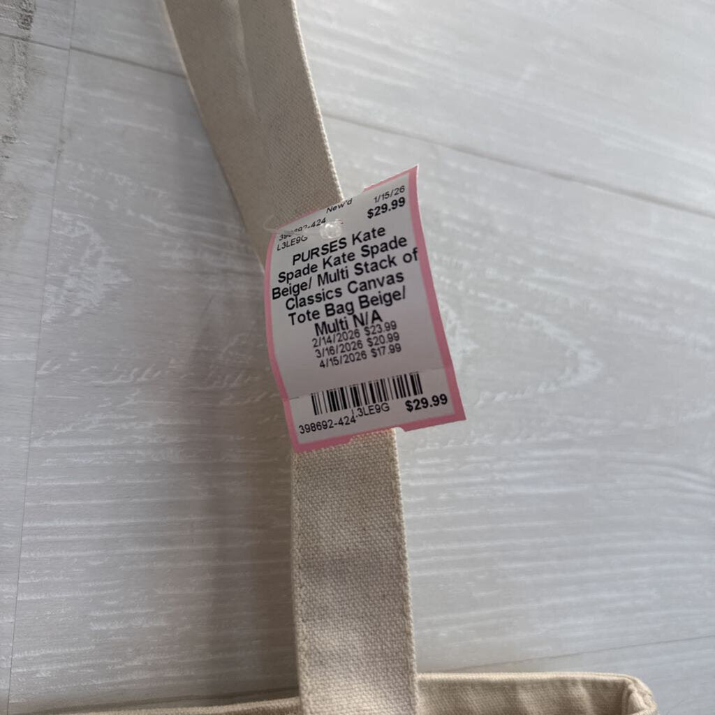 Kate Spade Beige/ Multi Stack of Classics Canvas Tote Bag