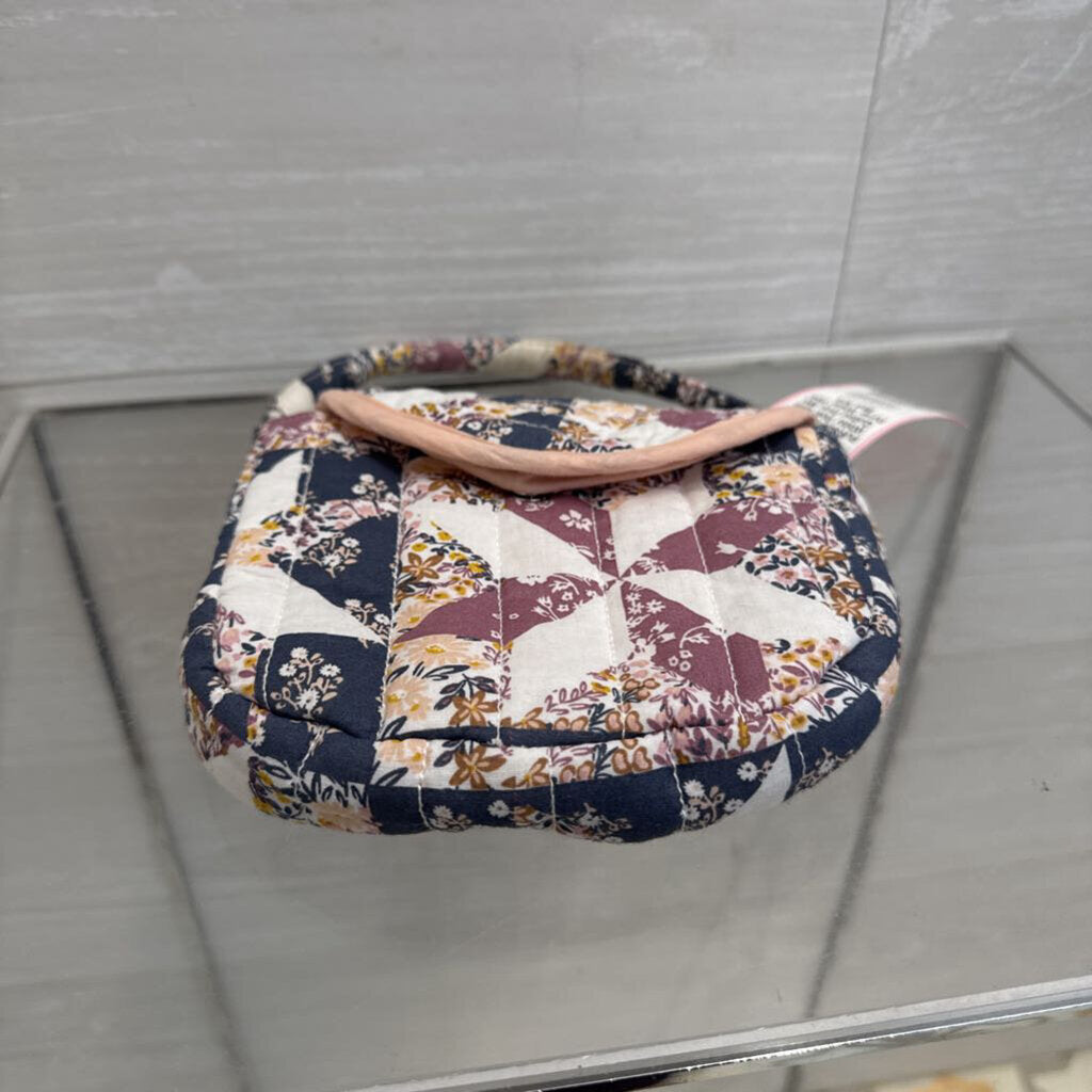 White/ Pink/ Blue Quilted Print Mini Purse