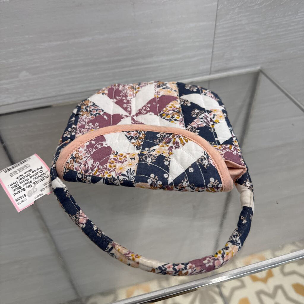 White/ Pink/ Blue Quilted Print Mini Purse