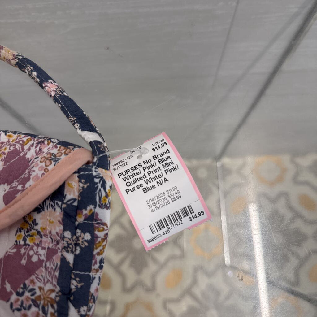 White/ Pink/ Blue Quilted Print Mini Purse