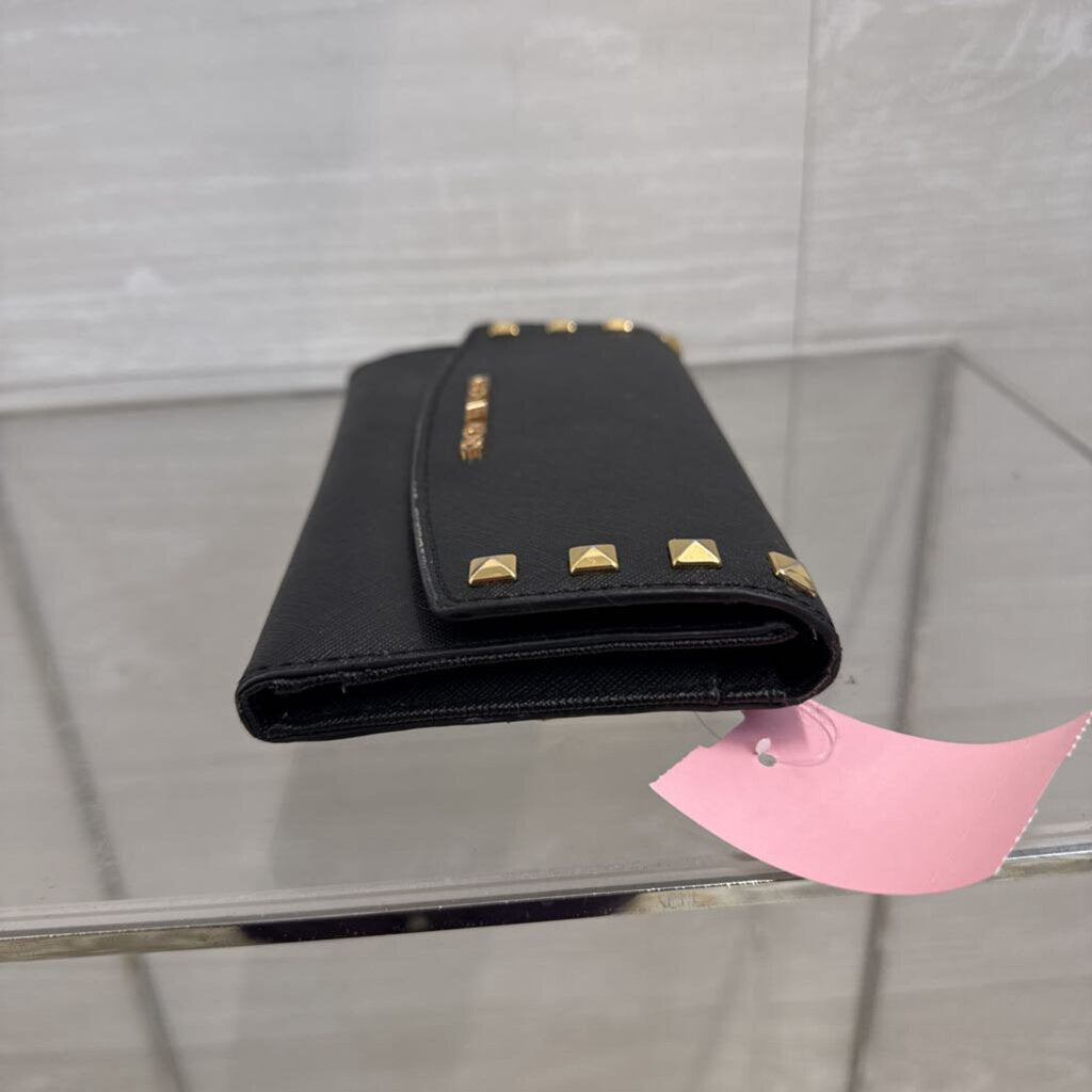 Michael Kors Black/ Gold Studded Leather Karla Large Trifold Wallet