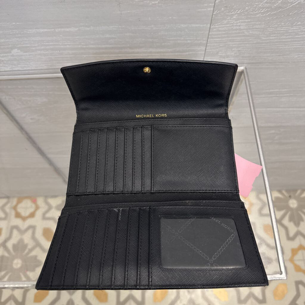 Michael Kors Black/ Gold Studded Leather Karla Large Trifold Wallet